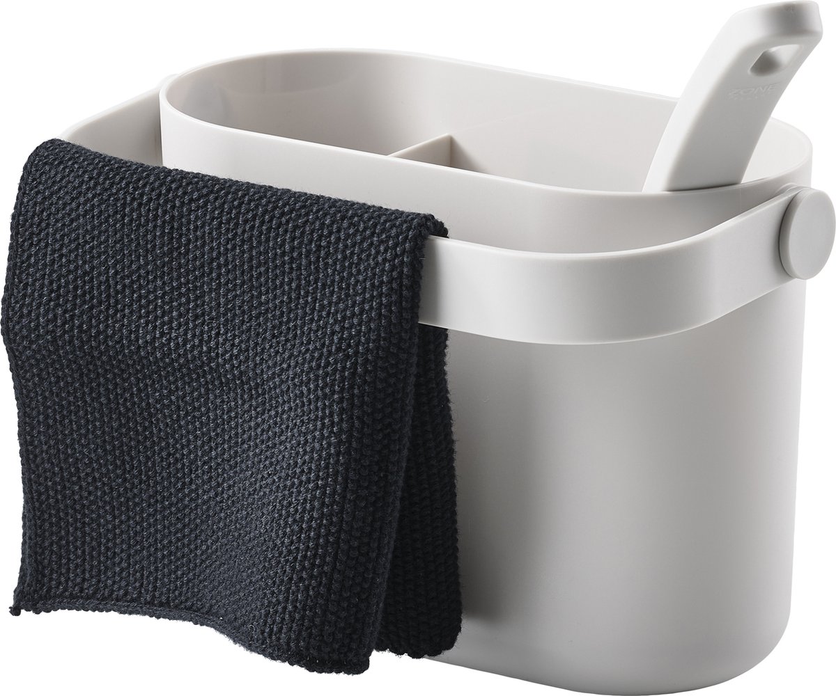 Goedkoopste Zone Denmark Circular Afwasset met afwasborstel, vaatdoek en keukenorganizer 22 x 12,5 x 14,8 cm Warm Grey - afwas set