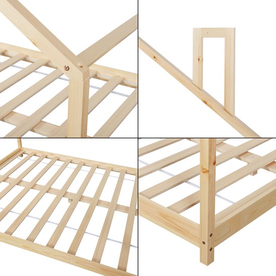 Lit enfant Siuntio lit maison avec matelas 140x200 cm naturel [en.casa]