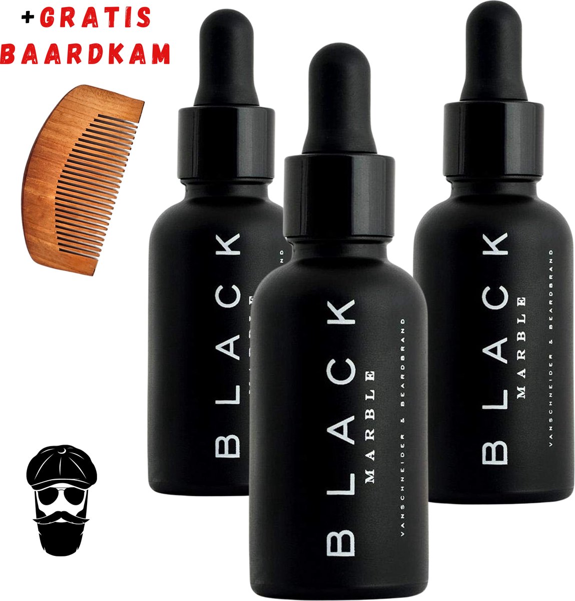 Black Marble Baardolie 3x30ml + Gratis Baardkam - Baard olie - Baardverzorging - Beard oil - Baardgroei - Haarserum