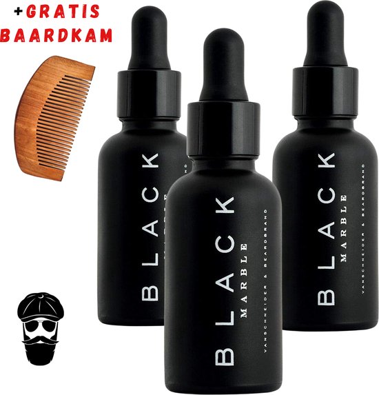 Foto: Black marble baardolie set 3x30ml met baardkam baard olie baardverzorging beard oil baardgroei haarserum