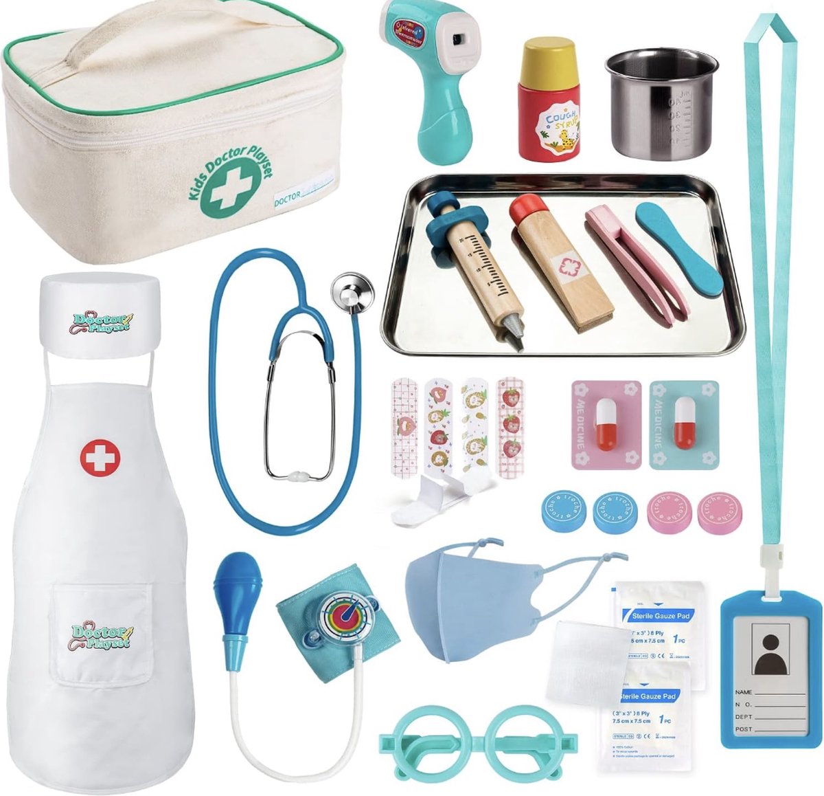 Teneytoyz Dokterskoffer voor kinderen, hout, set dokters-meisjes met echte stethoscoop, thermometer, doktersjas en draagbare dokterstas, rollenspellen, spelletjes voor kinderen van 3, 4 en 5 jaar Teneytoyz Dokterskoffer voor kinderen, hout, set dokters-meisjes met echte stethoscoop, thermometer, doktersjas en draagbare dokterstas, rollenspellen, spelletjes voor kinderen van 3, 4 en 5 jaar