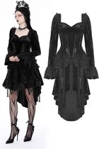 Dark in Love - Gothic retro tasseled dovetail velvet High low jurk - XXL - Zwart