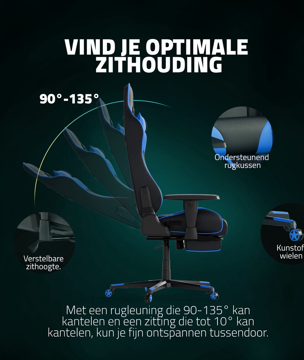 GAME Winner X1 Gaming Stoel met Voetsteun - Blauw - afbeelding 3