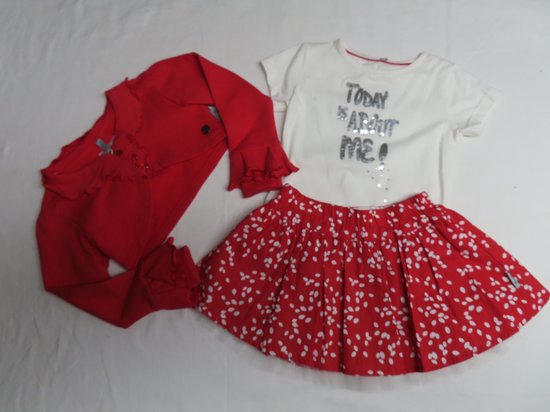 Ensemble - Meisje - T shirt korte mouw + bolero + rok - Wit / rood - 6 / 7 jaar 116 / 122