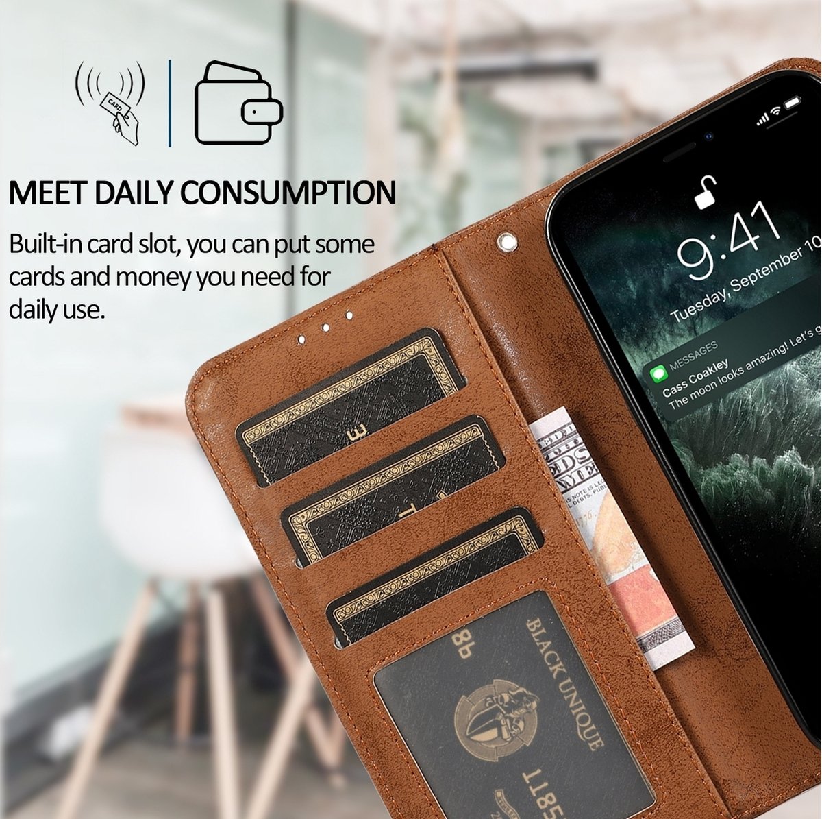 Mobigear Telefoonhoesje geschikt voor Apple iPhone 15 Plus Hoesje | Mobigear Wallet Uitneembare 2in1 Bookcase Portemonnee | Pasjeshouder voor 3 Pasjes | Telefoonhoesje voor Pinpas / OV Kaart / Rijbewijs - Bruin