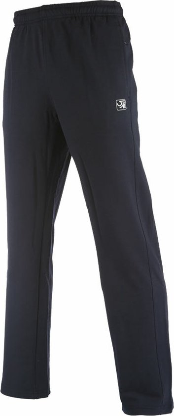 Donkerblauwe joggingbroek met elastische tailleband, steekzakken en een klein logo op de linker bovenpijp.