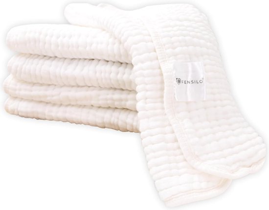 Musseline doeken - FENSILO - Hydrofiele Luiers - Hydrofiele Doeken - 100% Katoenen mousseline - 35 x 50 cm - 5 pack - Wit - Babydoeken, spuugdoeken voor baby's, 6 lagen, absorberende luiers, stoffen luiers van Merkloos — afbeelding 5