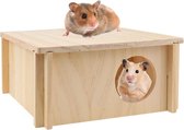 Houten hamsterhuis hamsterverstopplaats 20 x 20 x 9,5 cm hamsterhoekhuis caviahuis houten hamsterhuis met afneembaar dak voor dwerghamsters gerbils degus stekels kleine huisdieren