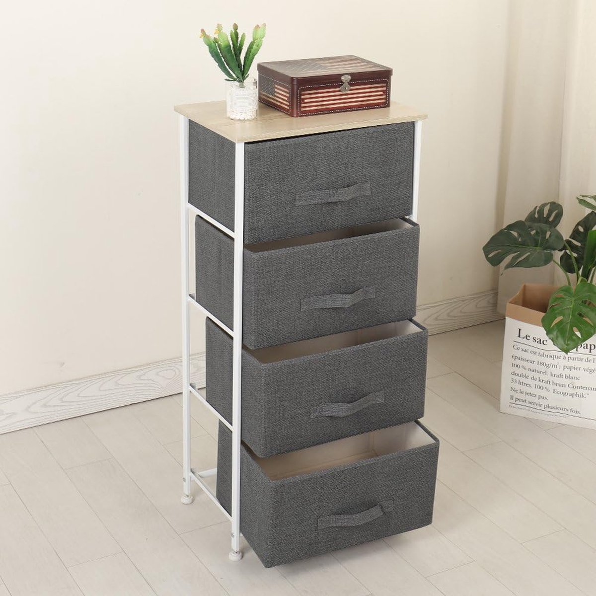 Bol.com ladekast met 4 laden, organisatorisch meubilair, textiel opbergkast voor slaapkamer, woonkamer of - kleine ladekast met ... aanbieding