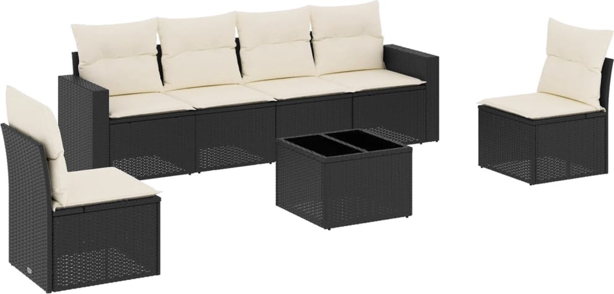 vidaXL 7-delige - Loungeset - met - kussens - poly - rattan - zwart