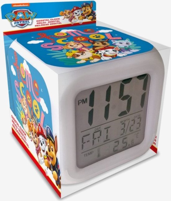 Wekker voor Kinderen - Wekker Kind Digitaal - Paw Patrol - Veranderd van Kleur - Kinderwekker - 3x AAA Batterijen Inbegrepen - Wit - 7 Verschillende Kleuren LED - Paw Patrol Speelgoed - Digitale Wekker - Wekker Kinderen -Paw Patrol Mighty Movie