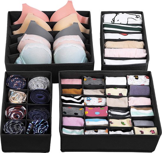 lade-organizer - opbergsysteem voor garderobe - ondergoed - sokken - stropdassen - 4 stuks - kledingkast lade-organizer - lade-opbergsysteem kledingkast organizer