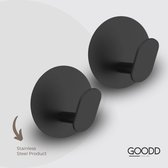 GOODD - Handdoekhaak - Pau - New 2024 Design - Handdoekhouder - Zwart - 2 stuks - Handdoekrek - Rvs - 3M plaksticker - Zonder boren