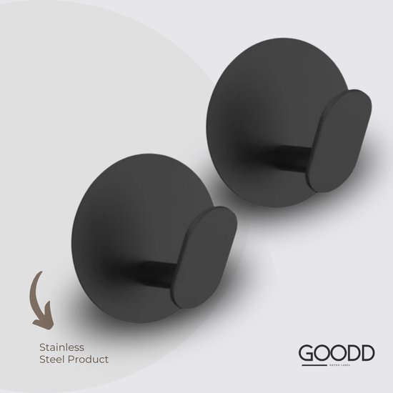 GOODD® Pau - Handdoekhaakjes - Handdoekhouders - Zwart - Rvs - 2 stuks
