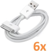 Câble de chargement Convient pour : Câble 30 broches vers USB-A 1 mètre Convient pour : iPad 2, 3, 4 et iPhone 4 et 4s - Set 6X - Wit