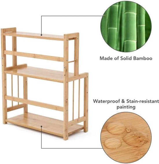 Houten kruidenrek - 3-laags plank voor keuken- en kantoororganisatie, ideaal voor kruiden, benodigdheden en boeken