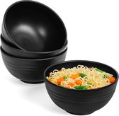 Set van 4 zwarte plastic kommenset - serveerkommenset van 700 ml - onbreekbaar, BPA-vrij, lichtgewicht en herbruikbaar - voor soep, pasta en salade - magnetron-/vaatwasmachinebestendig