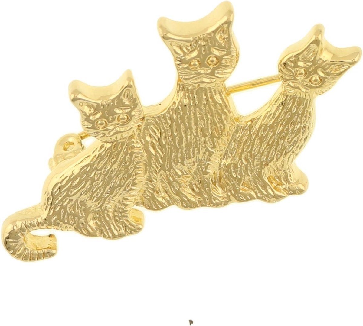 Behave® Broche poezen katten glanzend goud kleur 3,5 cm