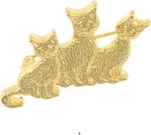 Behave® Broche poezen katten glanzend goud kleur 3,5 cm