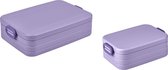 Take a Break Lunchbox, set van 2 stuks, groot, klein, lunchbox met scheidingswand, ideaal voor maaltijdvoorbereiding, vaatwasmachinebestendig, ABS, Vivid Lilac