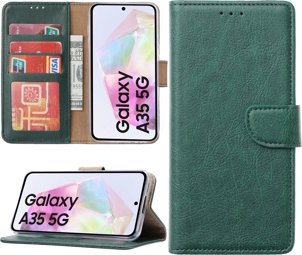 Arara Hoesje geschikt voor Samsung Galaxy A35 hoesje - Bookcase met pasjeshouder - Groen