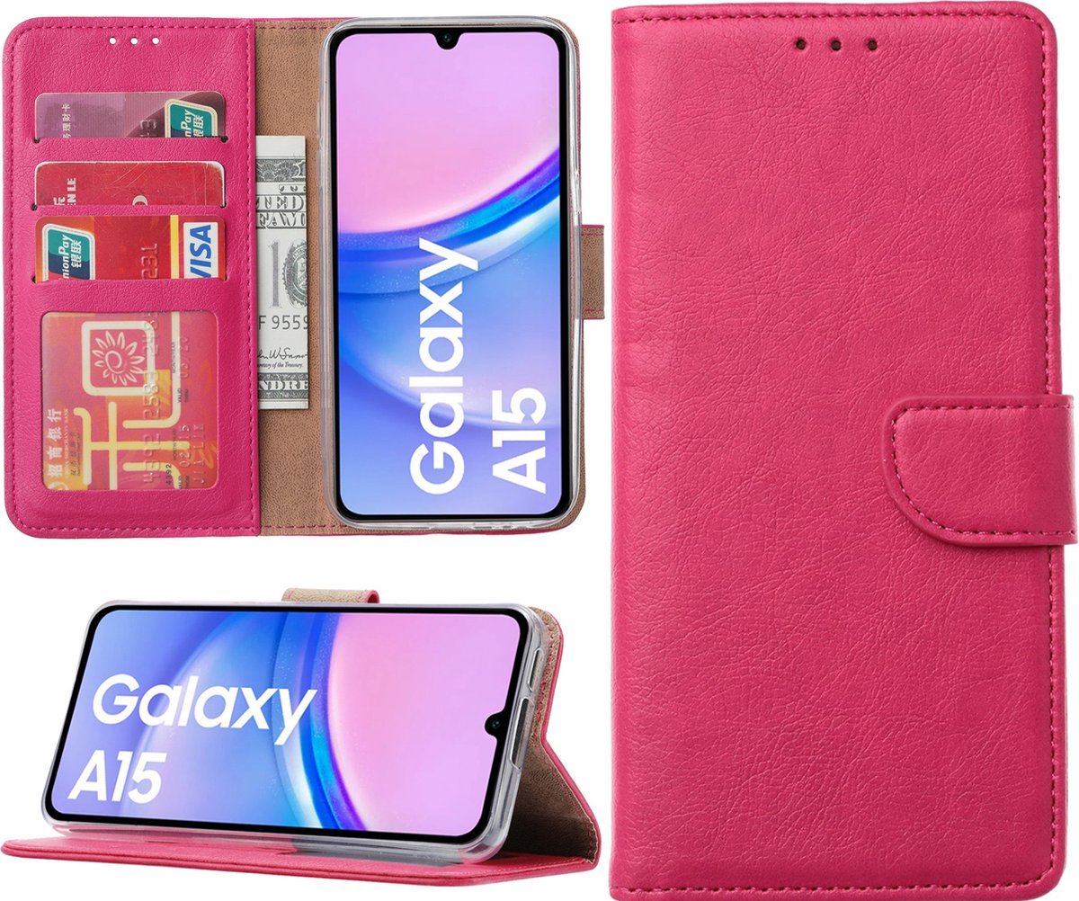 Arara Hoesje geschikt voor Samsung Galaxy A15 hoesje - Bookcase met pasjeshouder - Roze