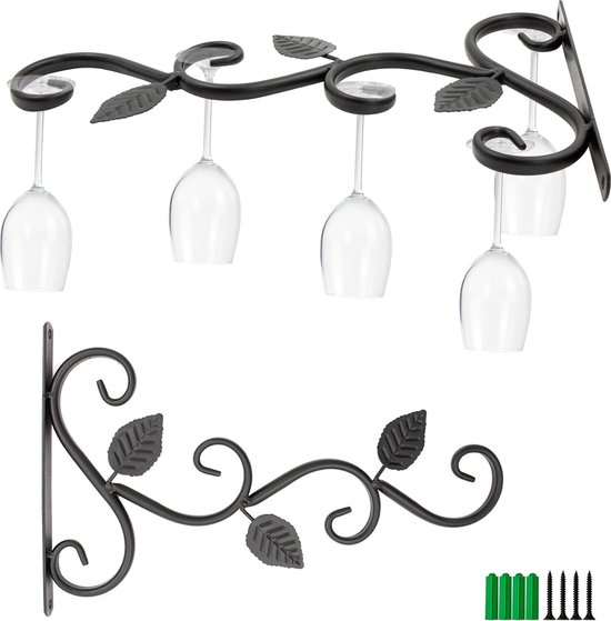 Aieraczy Wijnglashouder, 2 stuks, kast, glaspalk, metalen glashouder, hangend, wijnglasrail om om te hangen, wijnglazen houder voor bar, keuken, pub, restaurant, zwart Aieraczy Wijnglashouder, 2 stuks, kast, glaspalk, metalen glashouder, hangend, wijnglasrail om om te hangen, wijnglazen houder voor bar, keuken, pub, restaurant, zwart