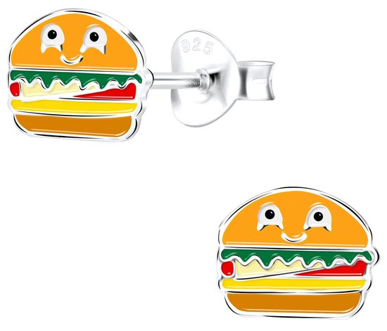 Joy|S - Zilveren hamburger oorbellen - 7 x 6 mm - burger oorknoppen