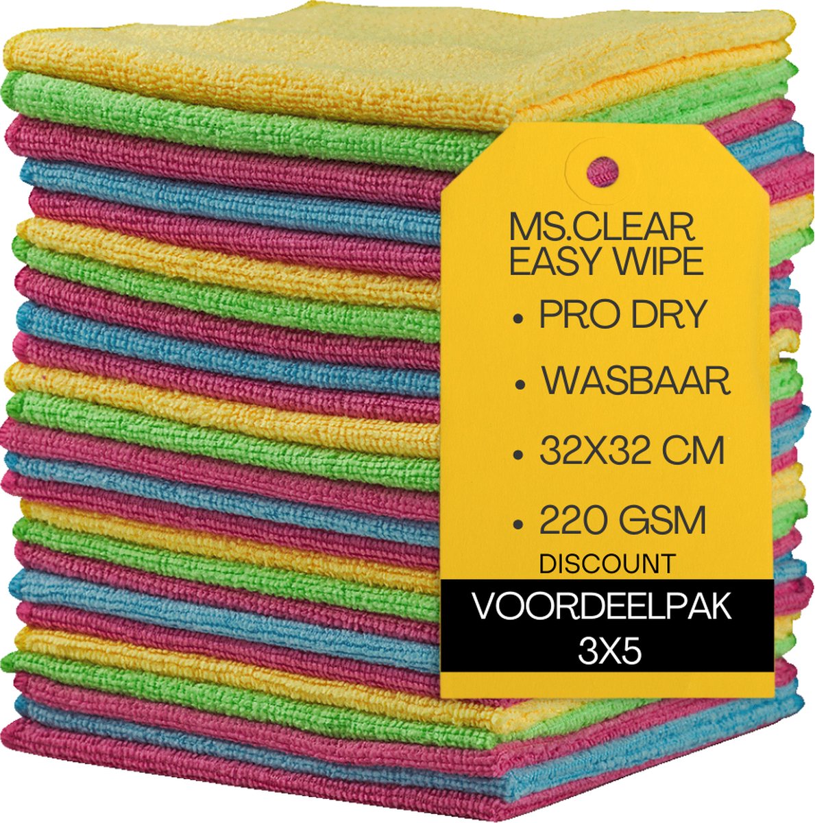 Goedkoopste Ms.Clear EasyWipe - Microvezeldoekjes - Set van 3x5 Schoonmaakdoekjes 32x32cm - Wasbaar - 220gsm - De meest Veelzijdige en Efficiënte poetsdoeken