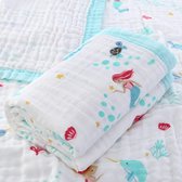 Mousseline babydeken, 6-laags knuffeldeken, katoen, 110 x 110 cm, wikkeldeken, pasgeboren meisje, jongenszachte deken voor bad, handdoek, kinder (zeemeermin)