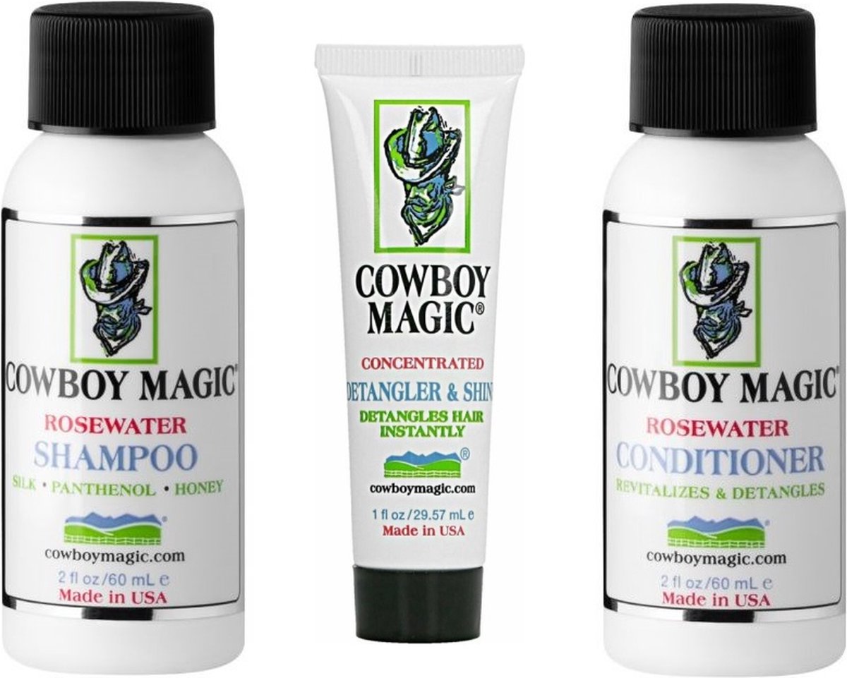 Cowboy Magic Hondenshampoo & Conditioner uitprobeerset 2 x 60 ml voor honden + Detangler & shine 30 ml - Cowboy Magic