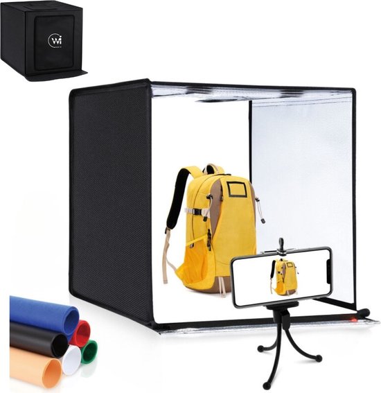 Foto: Fotostudio 60 cm 2x led verlichting 6 kleuren achtergronden sets box