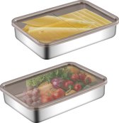 2 stuks spekcontainers, delicatessencontainers met deksel, spekdoos voor koelkast, roestvrijstalen spekopslagcontainers voor vlees, pasta, selderij enz. (19,5 x 14 x 4 cm)