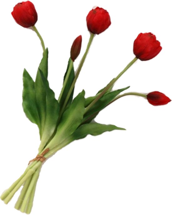 Real Touch Nepbloemen Tulpen - Latex Bloem - Rood - Geschikt voor Decoratie Huiskamer Kantoor Huwelijk Feest - 40CM - Kunstmatig Tulpen Boeket