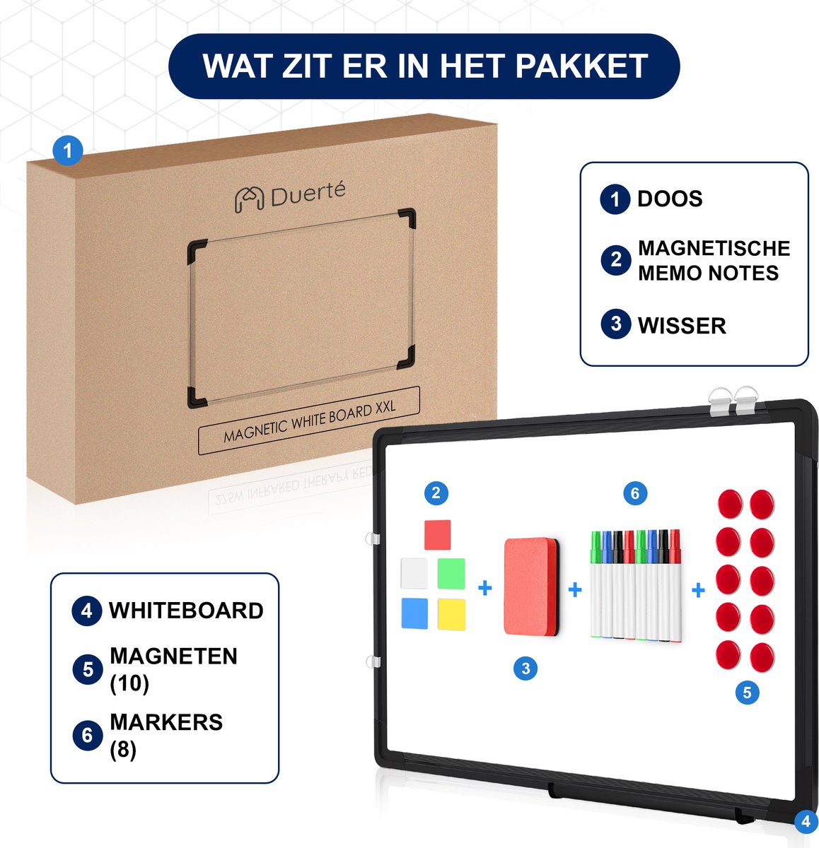 Duerté Whiteboard XL Magnetisch met Stiften thumbnail 6