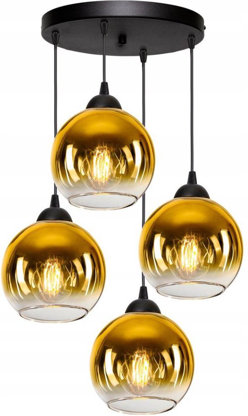 Lampe suspendue industrielle pour salon, salle à manger - Orientable max 70 cm - 4 lumières - E27 jusqu'à 60 W - Glas Goud
