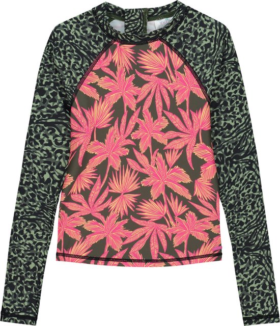 SHIWI Girls TESS rash tee leopard leaves Maillot de bain - forest green mix - Taille 146/152