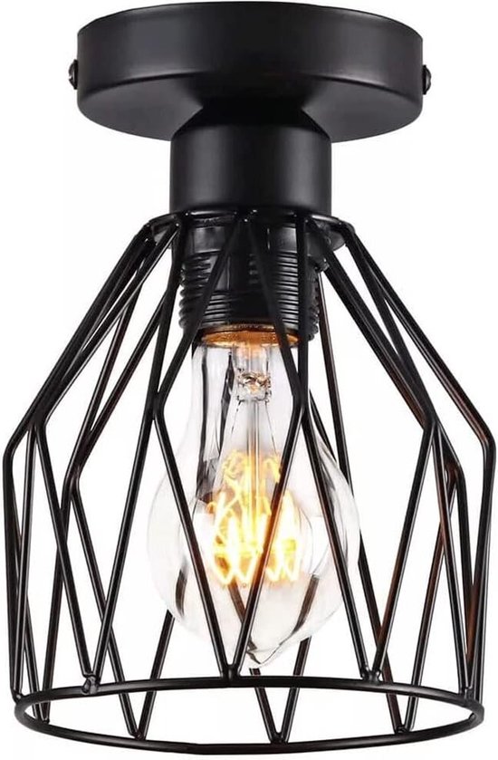 Delaveek-IJzeren plafondlamp met enkele kop - Zwart - 12*17.5cm -E27 lampkop (zonder lichtbron)