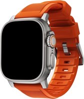 Rugged Sportband geschikt voor Apple Watch Bands Ultra 49mm 45mm 44mm 42mm - Zilver/Oranje - Buitensporten Siliconen Horlogeband voor iWatch Ultra 2/1 serie 9 8 7 6 5 4 3 2 1