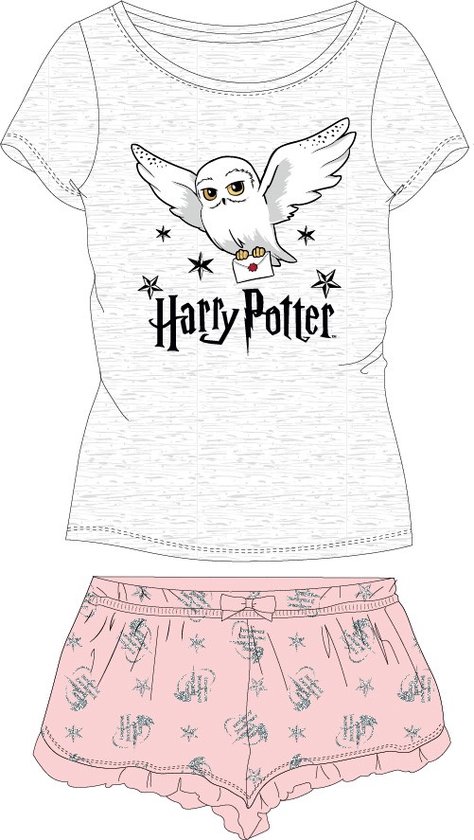 Harry Potter shortama/pyjama Hedwig katoen grijs/roze maat 146/152