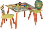 Rootz Kindertafel en stoelenset - Kindermeubilair - Speelkamerset - Stevig en veilig, gemakkelijk schoon te maken, snelle montage - Veelkleurig bosdierontwerp - 60 cm x 60 cm x 44 cm