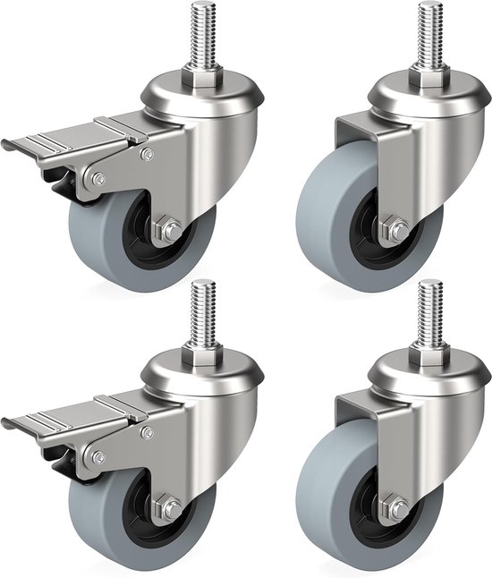 4 Roulettes Industrielles QWORK - 100mm, Charge 70kg/roue, Avec Freins