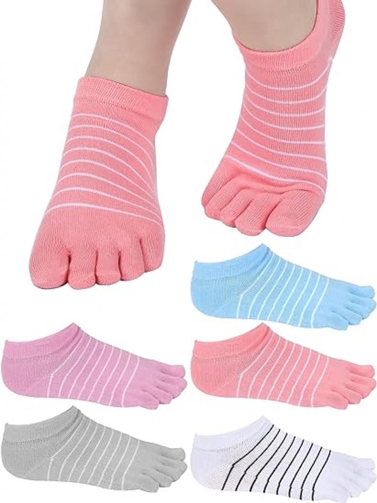 Teensokken - Women's - teen sokken - toe socks - sok - toesocks - dames - 5 paar - Yoga sokken - Gladde Teennaad - Geen vervelende naden - Runner teensokken - 5 paar - Yoga sokken - streep