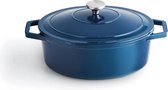 braadpan individueel - deksel van gietijzer met knop van roestvrij staal - geschikt voor inductie - ovenvast - blauw (ovaal)