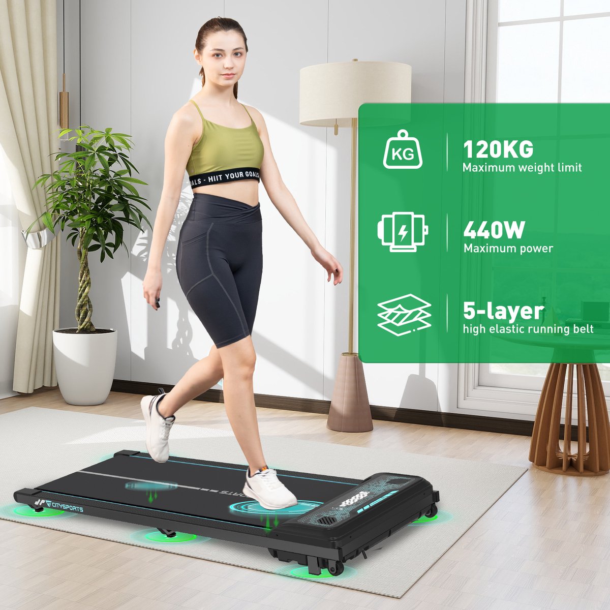 Afbeelding 3 van CITYSPORTS WP6 loopband-elektrische loopband-afstandsbediening-Bluetooth en LED-1-6KM/H-voor thuisgebruik-voor gebruik op kantoor-diverse kleuren