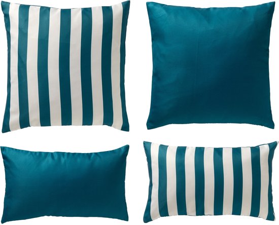 Dutch Decor set van 4 buitenkussens - Streepjes - Petrol blauw - 45x45 cm - 30x50 cm