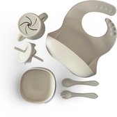 The Gifter - Siliconen kinderservies beige - set - 5-delig - vork en lepel - kom -slabber - multifunctionele beker