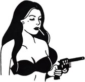 Water overdraagbare Tijdelijke Tattoo: Vrouw met pistool 60x60mm