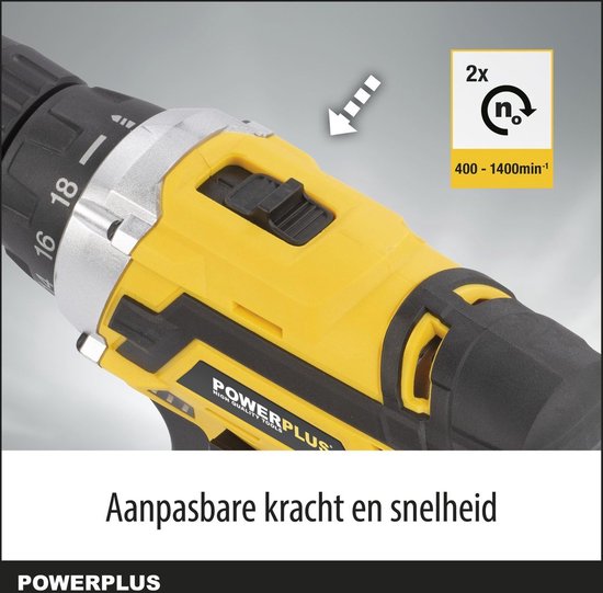 Powerplus POWX00830 Perceuse sans fil - Perceuse à vis - Batterie de perceuse - Visseuse sans fil - 20V - Incl. 2 batteries Li-ion 20V, chargeur et mallette à outils 134 pièces avec embouts de tournevis - Pour le bois, la pierre et le métal