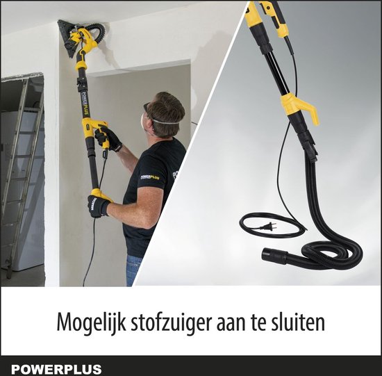 Powerplus elektrische Langnekschuurmachine POWX0477 - 710W wand- & plafondschuurmachine - schuurpapier Ø225mm - 1500min-1 - telescopisch - met 12 acc.